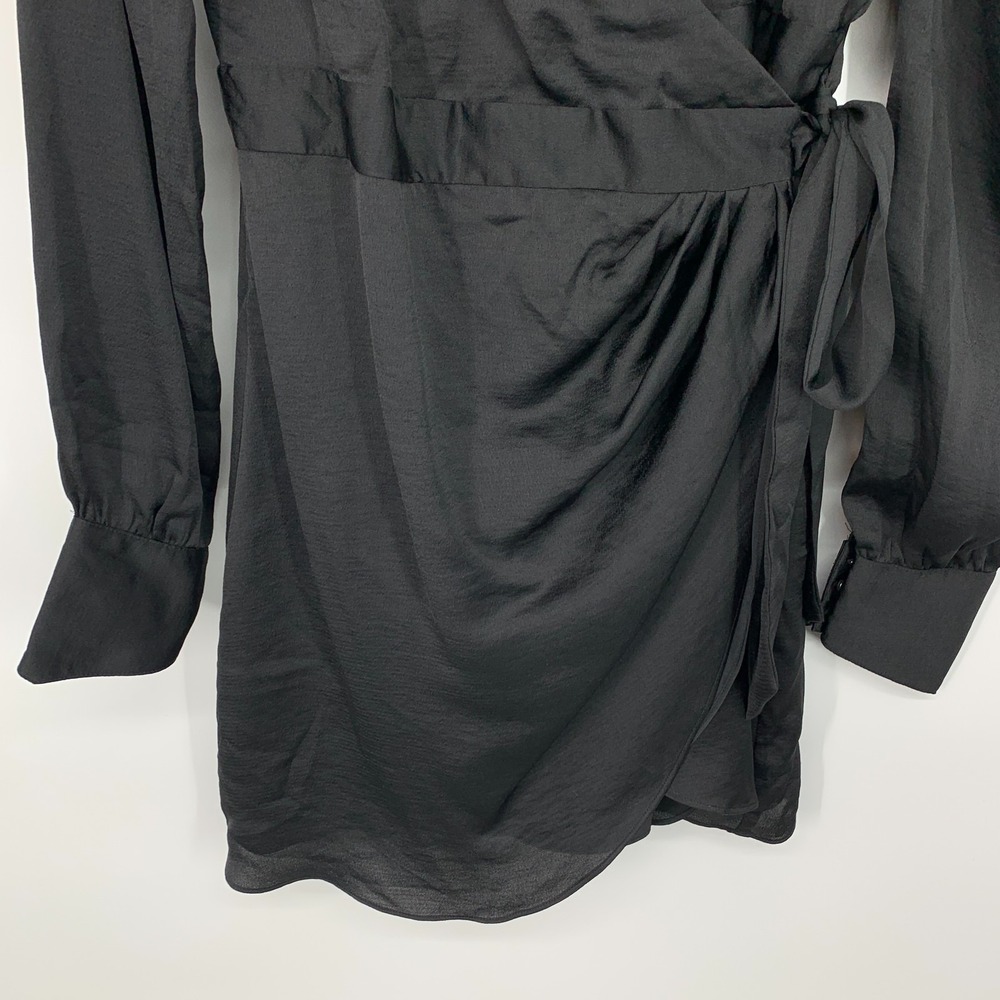Revolve NBD Dress Aria Black Mini Tie Wrap Long Sleeve Satin NWT Womens Large - Picture 9 of 16